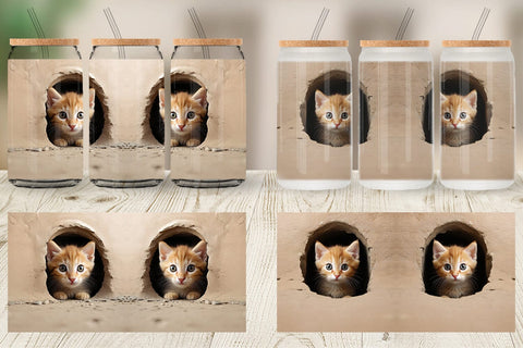 Glass Can Cat Peeks from Wall Sublimation artnoy 