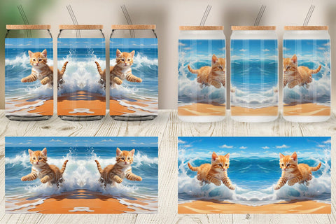 Glass Can Cat Running on the Beach Sublimation artnoy 