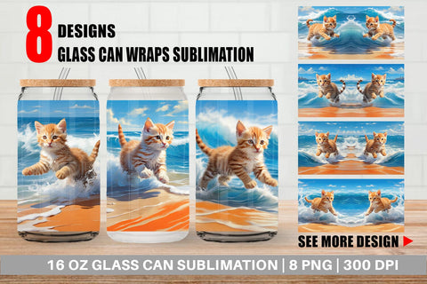 Glass Can Cat Running on the Beach Sublimation artnoy 