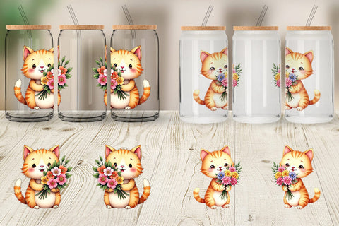 Glass Can Cat Spring Bouquet Sublimation artnoy 