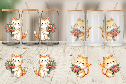 Glass Can Cat Spring Bouquet Sublimation artnoy 