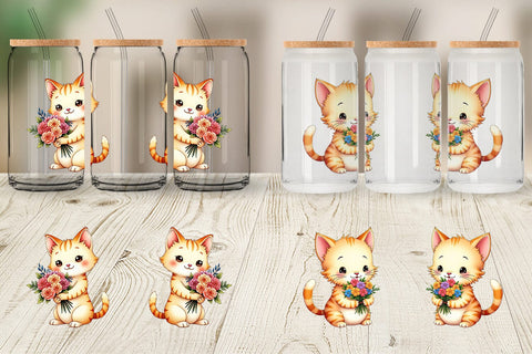 Glass Can Cat Spring Bouquet Sublimation artnoy 