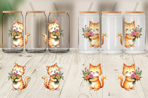 Glass Can Cat Spring Bouquet Sublimation artnoy 