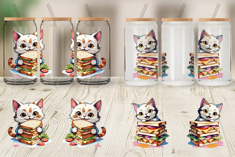 Glass Can Cat with Sandwich Sublimation artnoy 