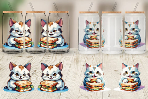Glass Can Cat with Sandwich Sublimation artnoy 