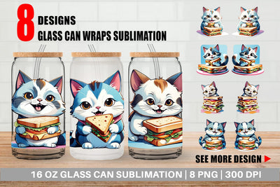 Glass Can Cat with Sandwich Sublimation artnoy 