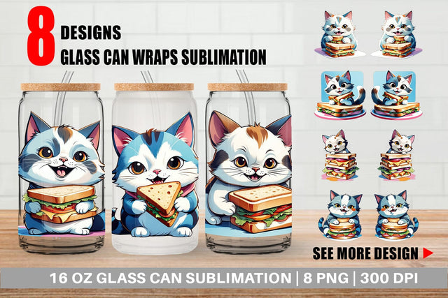 Glass Can Cat with Sandwich Sublimation artnoy 