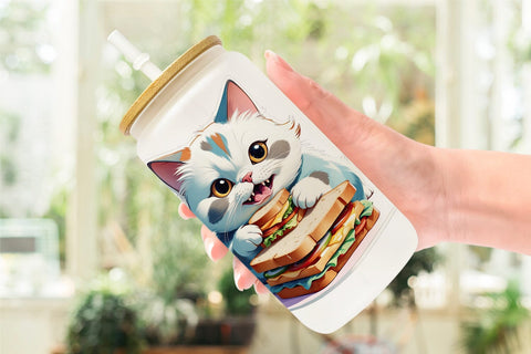Glass Can Cat with Sandwich Sublimation artnoy 