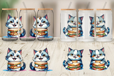 Glass Can Cat with Sandwich Sublimation artnoy 