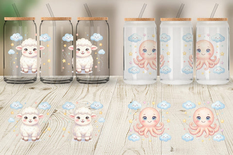 Glass Can Celestial Baby Animal Watercolor Sublimation artnoy 