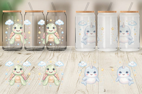 Glass Can Celestial Baby Animal Watercolor Sublimation artnoy 