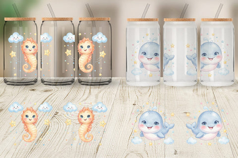 Glass Can Celestial Baby Animal Watercolor Sublimation artnoy 