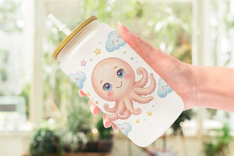Glass Can Celestial Baby Animal Watercolor Sublimation artnoy 