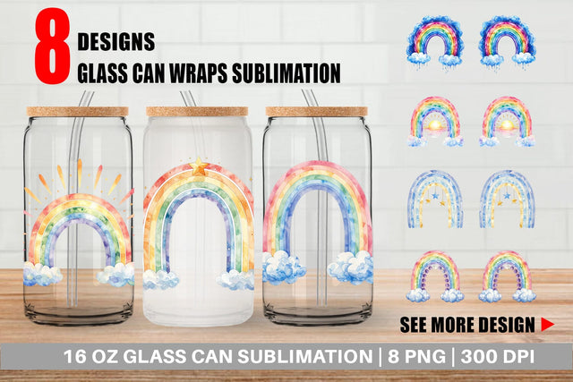 Glass Can Celestial Boho Rainbow Sublimation artnoy 