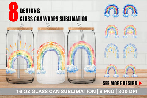 Glass Can Celestial Boho Rainbow Sublimation artnoy 