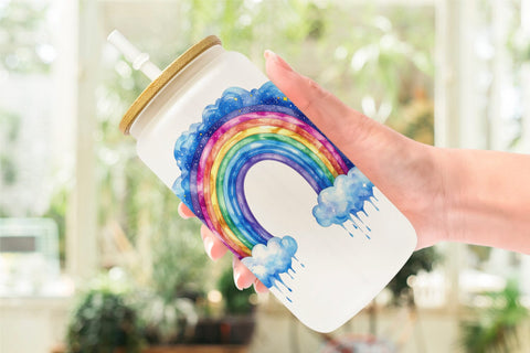 Glass Can Celestial Boho Rainbow Sublimation artnoy 