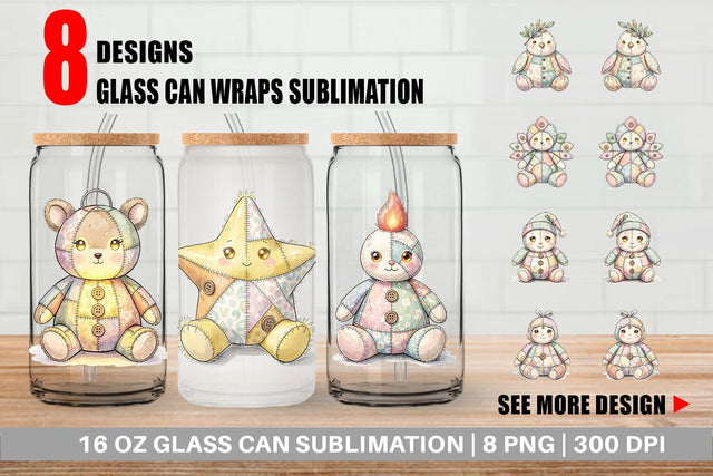 Glass Can Celestial Holiday Patchwork Watercolor Sublimation artnoy 
