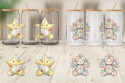 Glass Can Celestial Holiday Patchwork Watercolor Sublimation artnoy 