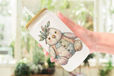Glass Can Celestial Holiday Patchwork Watercolor Sublimation artnoy 