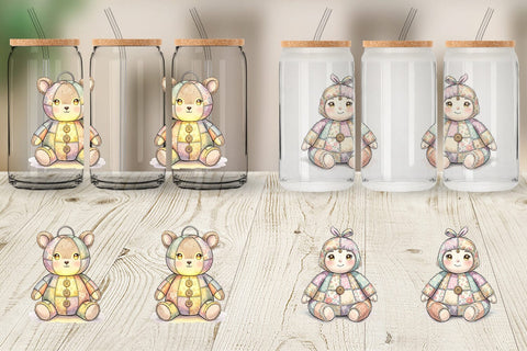 Glass Can Celestial Holiday Patchwork Watercolor Sublimation artnoy 