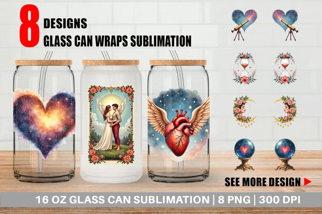 Glass Can Celestial Love & Vintage Valentine Watercolor Sublimation artnoy 
