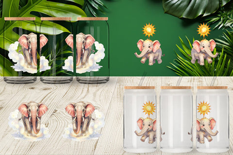 Glass Can Celestial Night Elephant Watercolor Sublimation artnoy 