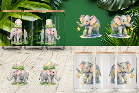 Glass Can Celestial Night Elephant Watercolor Sublimation artnoy 