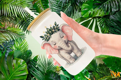 Glass Can Celestial Night Elephant Watercolor Sublimation artnoy 