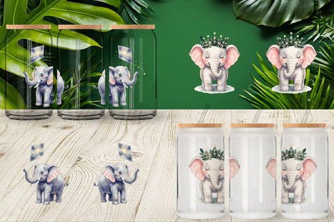 Glass Can Celestial Night Elephant Watercolor Sublimation artnoy 