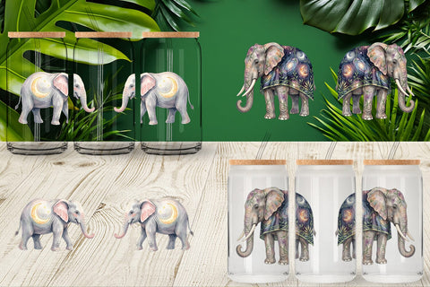 Glass Can Celestial Night Elephant Watercolor Sublimation artnoy 