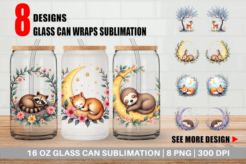 Glass Can Celestial Watercolor Animals Sublimation artnoy 