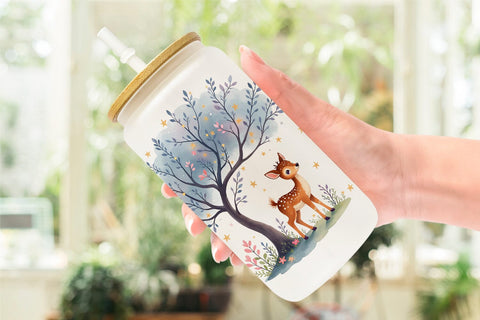 Glass Can Celestial Watercolor Animals Sublimation artnoy 