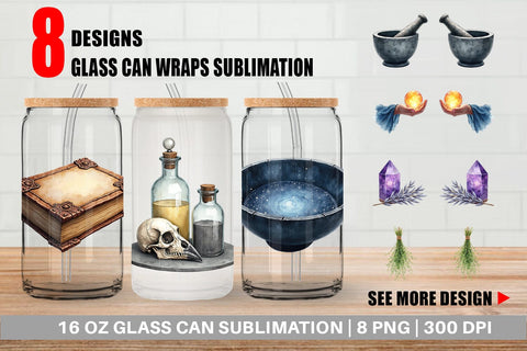 Glass Can Celestial Witchy Apothecary Sublimation artnoy 