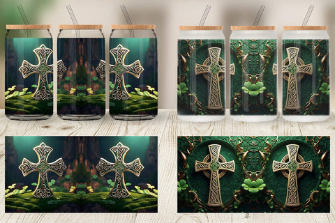 Glass Can Celtic Pattern Patrick Day Sublimation artnoy 