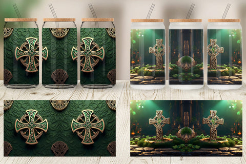 Glass Can Celtic Pattern Patrick Day Sublimation artnoy 