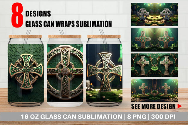 Glass Can Celtic Pattern Patrick Day Sublimation artnoy 