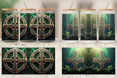 Glass Can Celtic Pattern Patrick Day Sublimation artnoy 