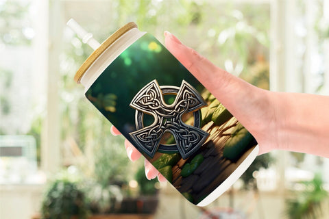 Glass Can Celtic Pattern Patrick Day Sublimation artnoy 