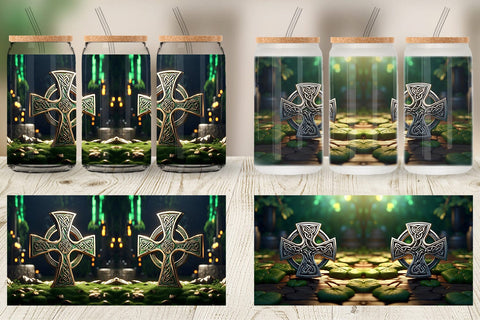 Glass Can Celtic Pattern Patrick Day Sublimation artnoy 
