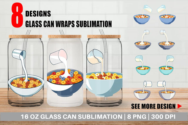 Glass Can Cereal Bowl with Milk Sublimation artnoy 