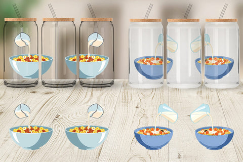 Glass Can Cereal Bowl with Milk Sublimation artnoy 