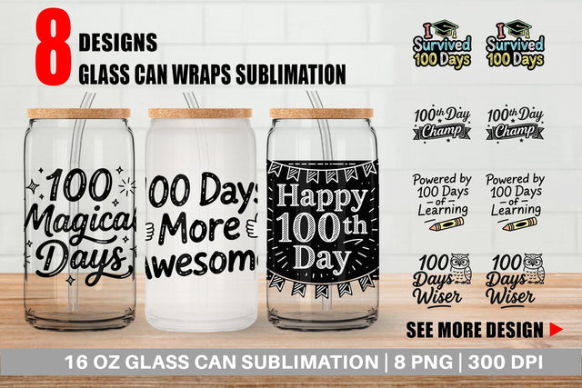 Glass Can Chalkboard Celebration 100 Days Quotes Sublimation artnoy 