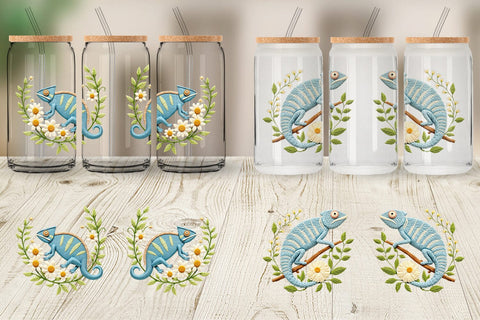Glass Can Chameleon Embroidery Sublimation artnoy 