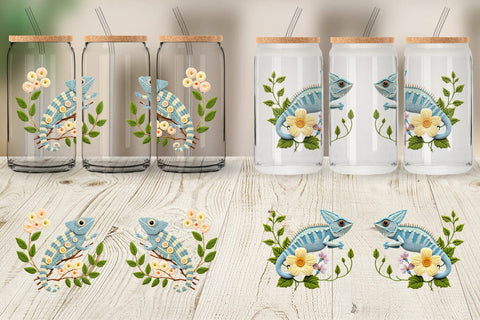 Glass Can Chameleon Embroidery Sublimation artnoy 