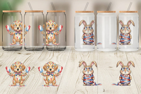 Glass Can Chaotic 4th of July Animal Sublimation artnoy 