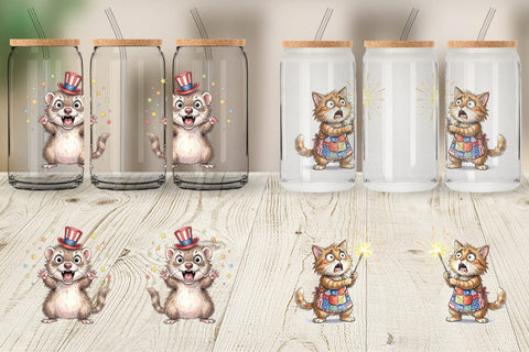 Glass Can Chaotic 4th of July Animal Sublimation artnoy 