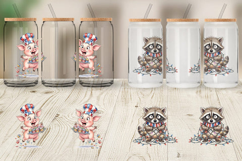 Glass Can Chaotic 4th of July Animal Sublimation artnoy 