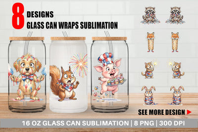 Glass Can Chaotic 4th of July Animal Sublimation artnoy 