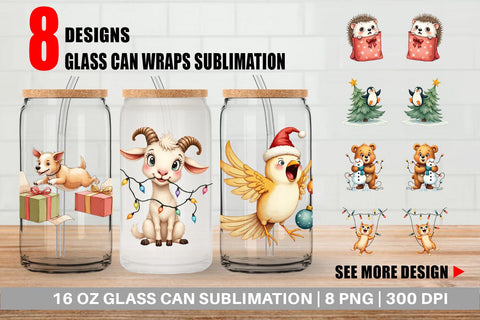 Glass Can Chaotic Christmas Animals Sublimation artnoy 