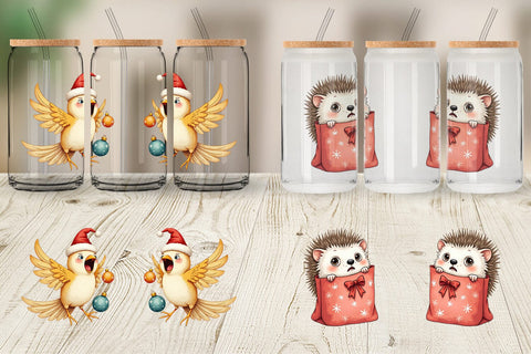 Glass Can Chaotic Christmas Animals Sublimation artnoy 